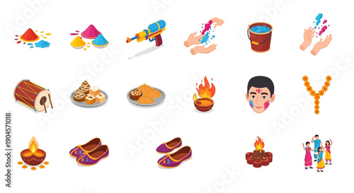 Diwali Celebration Icons and Symbols Collection.