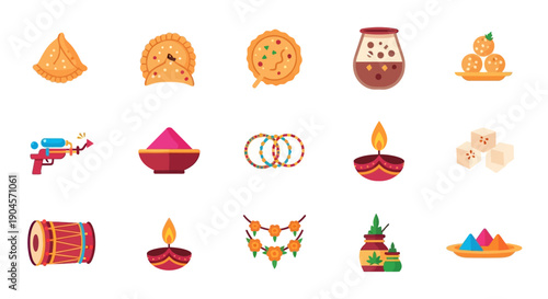 Diwali Festival Icons and Symbols Collection.