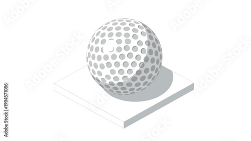 Isometric golf ball on pedestal with geometric pattern and shadows
