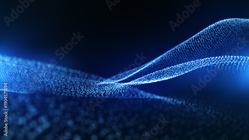 Aqua blue abstract digital waves with soft blue light and bokeh. Glowing particle waves background. Artificial intelligence, business, and technology background. 