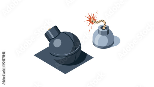 Creative explosive concept with bomb and lit fuse in isometric style