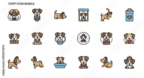 Puppy Icon Set Cartoon Dog Characters.