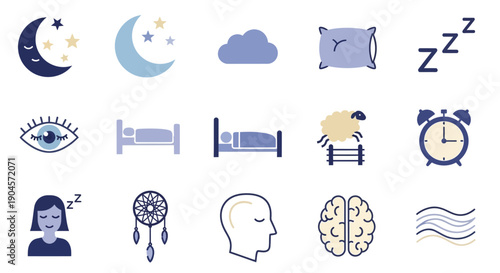 Sleep and Dreaming Icons Set Illustration.