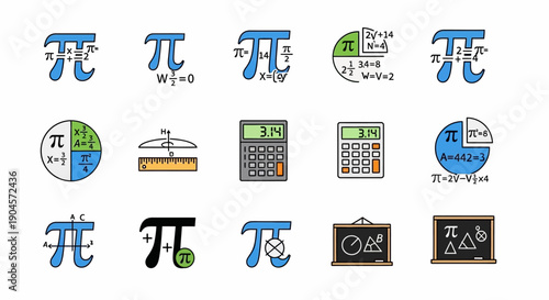 Variety of Mathematical Pi Symbols and Icons.