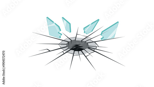 Isometric broken glass shards on white background