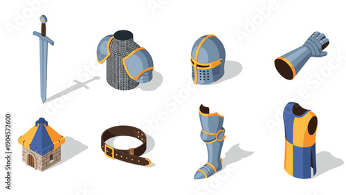 Medieval armory collection: isometric knight gear and accessories