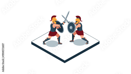 Ancient roman warriors in combat: isometric art of gladiators battling