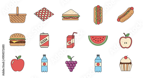 Assorted Food Items and Drinks Illustration.