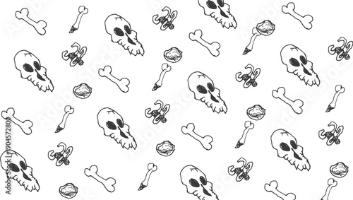 Animal bones, which also contain a skull.