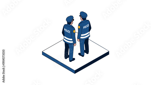 Isometric pair of police officers standing on a platform