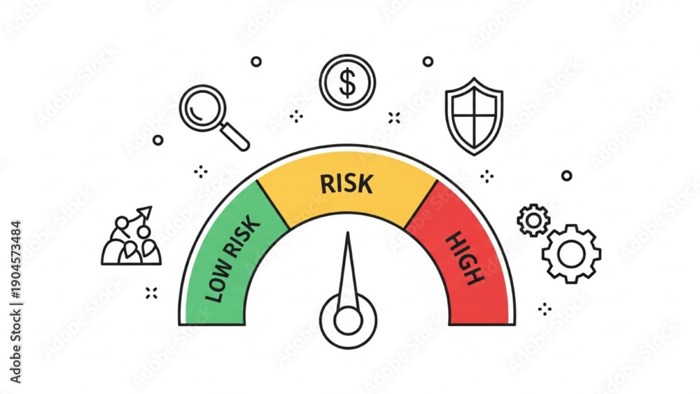 Fototapeta premium Risk Assessment Meter with Icons of Business and Growth Concepts