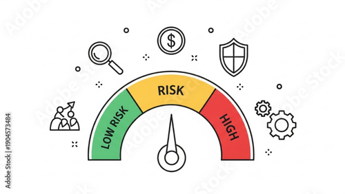 Risk Assessment Meter with Icons of Business and Growth Concepts
