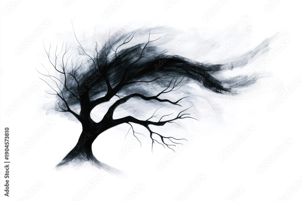 Obraz premium Abstract silhouette of a tree with artistic swirling branches in minimalist style