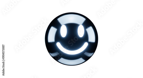 Glowing smiley face icon isolated on transparent background, perfect for emoticon and social media design element