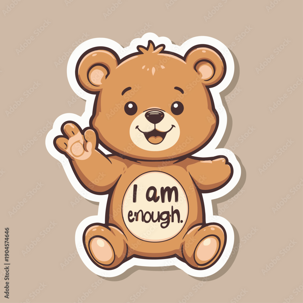 Fototapeta premium Embrace self-love and positivity with this adorable illustration of a teddy bear holding a sign that says 'I am enough