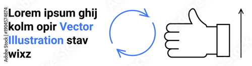 Process flow, approval system, feedback loop, recycling, workflow, productivity. A thumbs up with circular arrows and placeholder text. Process flow and approval system concept