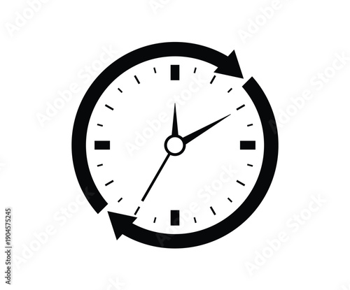 Vector clock icon simple wall clock illustration in black office style