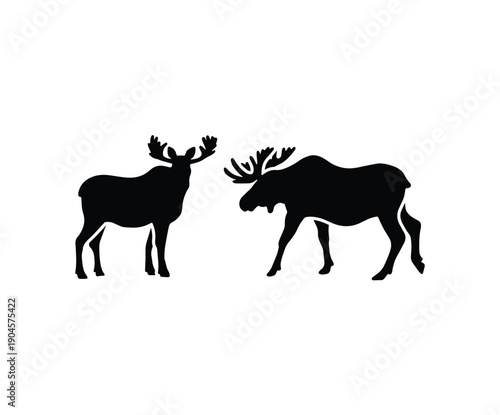Silhouettes of farm animals including cow bull and goat in cute vector style