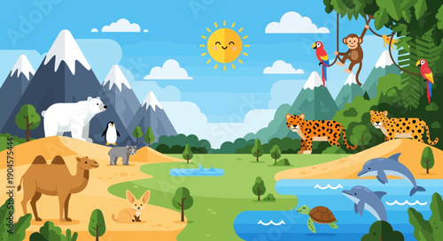 Cartoon Animals in Various Natural Environments.