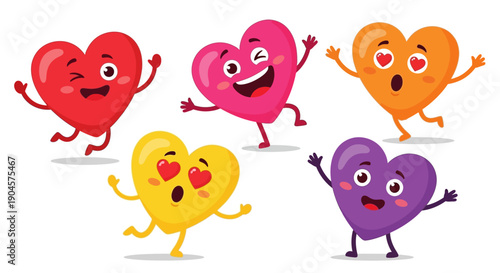 Cartoon Heart Characters with Different Emotions.