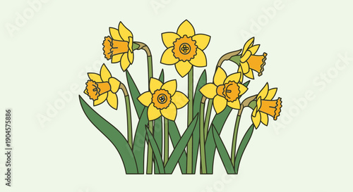 Cluster of Yellow Daffodils with Green Stems.