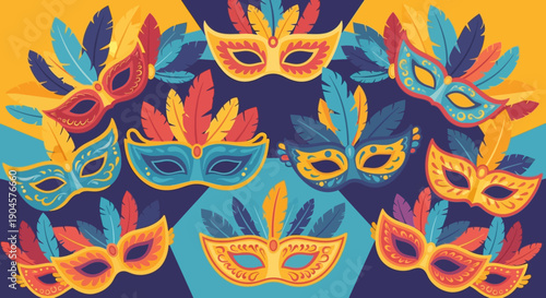 Colorful Masks and Feathers Collection.