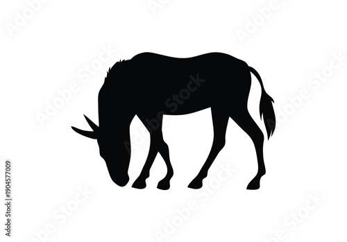 A black silhouette of a wild horse vector illustration isolated on white background among various nature mammals and farm animals
