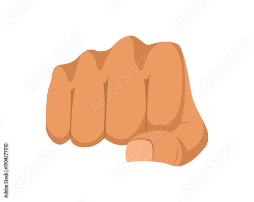 Cartoon vector illustration of a powerful fist hand gesture symbol representing a punch or person in a fight with fingers drawn as a sign of strength and body power