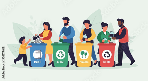 Diverse Group of People Recycling Together.