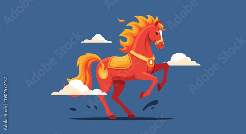 Galloping Horse Cartoon Vector Illustration.