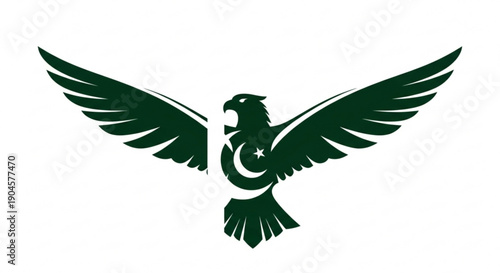 Dark green eagle logo with spread wings and crescent moon symbol