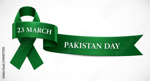 Green ribbon with 23 march pakistan day text on white background