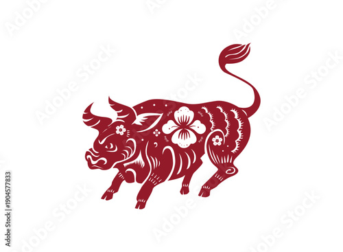 Red bull cartoon vector illustration with horns and fiery design