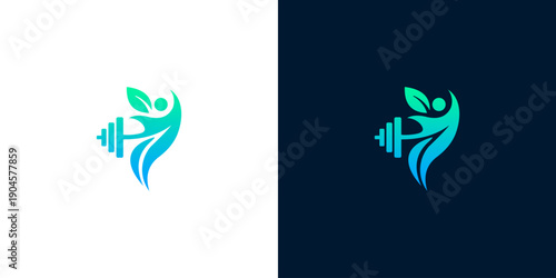 Vibrant gradient logo design showcasing a stylized human figure embracing fitness, nature, and holistic well-being through exercise and healthy living concepts
