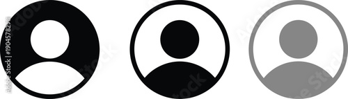 Minimal user profile avatar icons set in black and gray colors, abstract human silhouette symbols for account login, UI design, social media, and mobile app interfaces