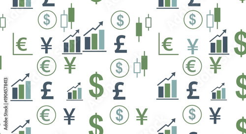 Financial Symbols and Growth Charts Seamless Pattern