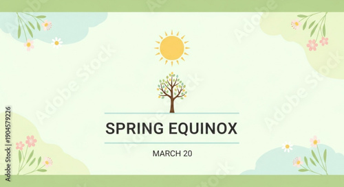 Spring equinox celebration with tree and sun on march 20