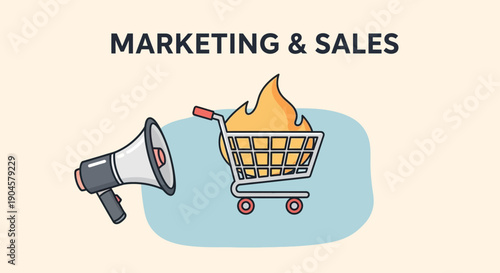 Marketing and Sales Concept: Shopping Cart on Fire with Megaphone
