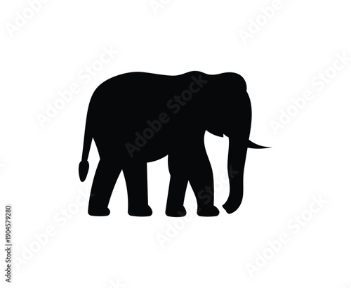 Elephant silhouette vector illustration isolated on white background walking in nature