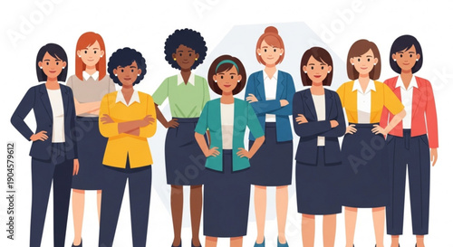 Diverse group of confident businesswomen standing together in professional attire