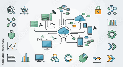 Cloud Computing Network Diagram with Devices and Data Flow