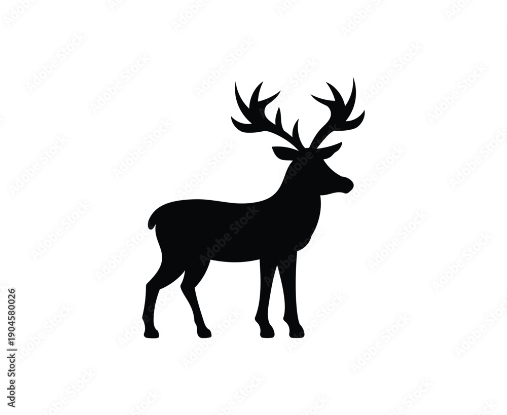 Obraz premium Deer silhouette vector illustration with antlers in nature wildlife style
