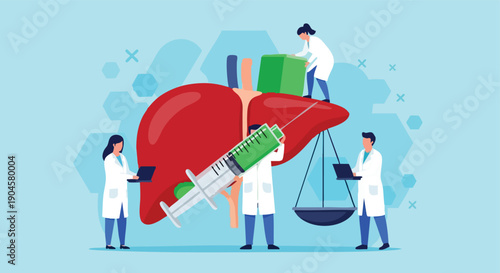 Liver health treatment concept. Medical illustration. Flat design vector. Healthcare research.