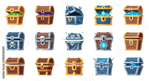 Fantasy Treasure Chests Collection: Open and Closed, Pixel Art