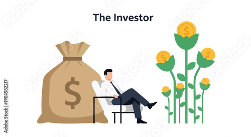 Investor Financial Growth. Business Investment Concept. Flat Vector Illustration.