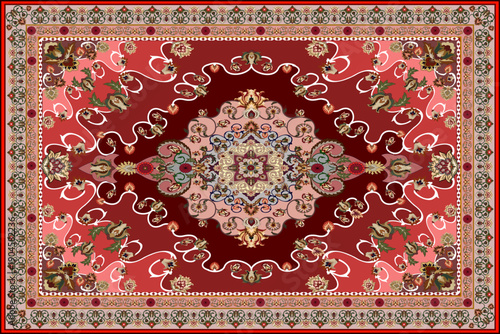 A classic Persian-style carpet design featuring a highly symmetrical composition with an intricate central medallion formed by layered geometric and floral motifs