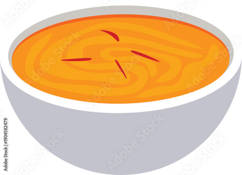 Aam Ras mango pulp dessert in bowl flat vector illustration isolated on white background.