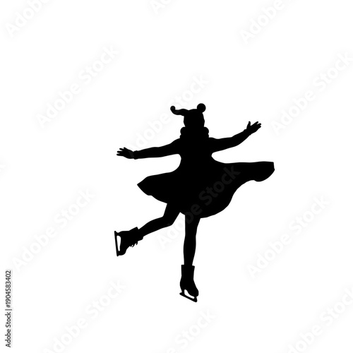 Ice Skater Silhouette Spinning with snowflakes