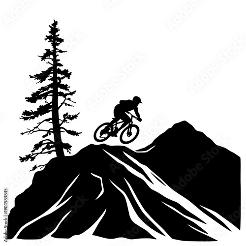 Mountain Bike Rider Silhouette Descending Steep Slope