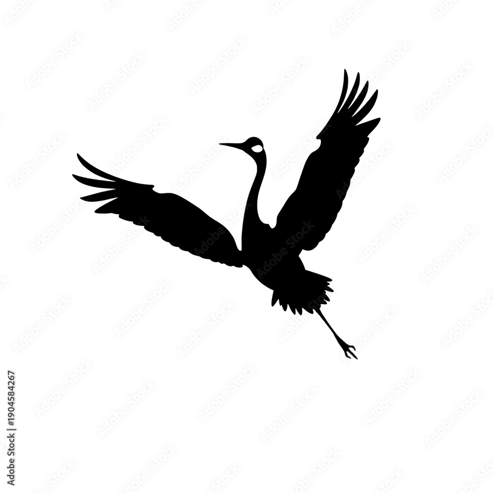 Naklejka premium Red-Crowned Crane Silhouette in Flight